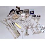 Large mixed collection bijouterie silver plated items to include three marrow scoops, various