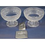 A pair of Waterford crystal stem bowls with hob nail cut detail, turned stems, cut feet, etched
