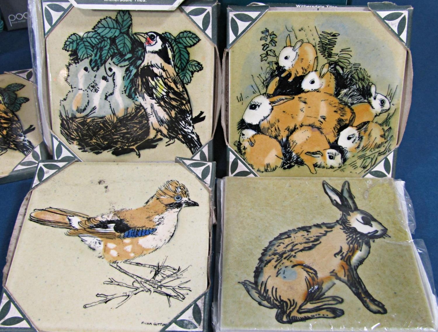 A collection of 19 ceramic tiles by John and Fiona Cutting with decoration of birds, a hare, - Image 2 of 3