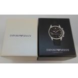 Gent's stainless steel Emporio Armani Connected wristwatch with textured black dial gilt baton