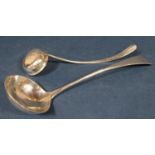 A George III silver sauce ladle, Edinburgh 1793, together with a further smaller Georgian example (