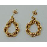 Pair of 1970s 9ct rope twist earrings, maker 'BJ', 11.3g