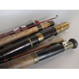 Four Trout fishing rods: Hamlin of Cheltenham rod 8ft 6 long, an A.E. Rudge & Son of Redditch, 8ft 6