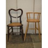 A Victorian stained beechwood lightweight bedroom chair with cane panelled seat and kidney shaped