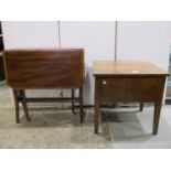 A 19th century mahogany commode, together with an Edwardian mahogany and satin banded tea table (2)