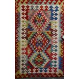 Chobi Kelim rug with multi coloured geometric decoration, 125 x 75cm
