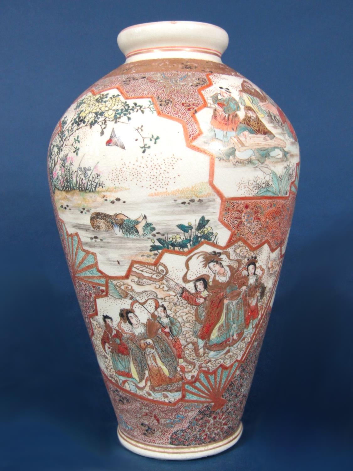 A late 19th century Satsuma vase with polychrome painted and gilded decoration of male and female