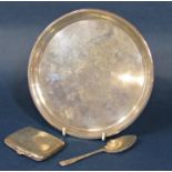 Mixed collection of silver comprising a silver circular waiter with beaded rim, inscription verso,