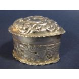 Victorian silver heart shaped trinket box with embossed decoration, maker William Comyns, London