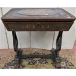 A 19th century Chinese export laquered sewing table with rising lid revealing a segmented