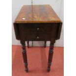 A 19th century mahogany bedside table, with drop leaves, raised on fluted supports, to one end two