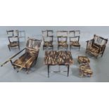 Indian porcupine quill miniature dining set with intricate construction including table, 5 chairs,