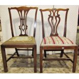 Two Georgian Chippendale style dining chairs, varying design with pierced splats over drop in