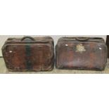 Two vintage brown stitched leather Gladstone type bags with brass fittings, together with two