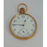 1920s 9ct Rands pocket watch, the enamel dial with Arabic numerals and subsidiary second dial,