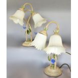 A pair of floral lamps (af - one shade broken)