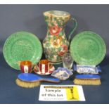 A collection of 19th century Davenport and other green glazed majolica leaf moulded dessert wares