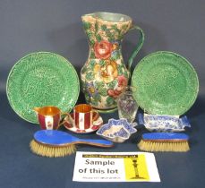 A collection of 19th century Davenport and other green glazed majolica leaf moulded dessert wares