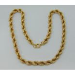 Substantial 1970s 9ct rope twist necklace, maker 'BJ', 86.3g