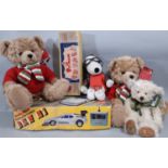 Mixed toy collection including Harrods teddy bears 'Henry and 2 x 'Archie Bear 2010', a boxed Pelham