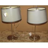 A pair of contemporary chrome table lamps, with pierced griddle shades, twin burners, set of