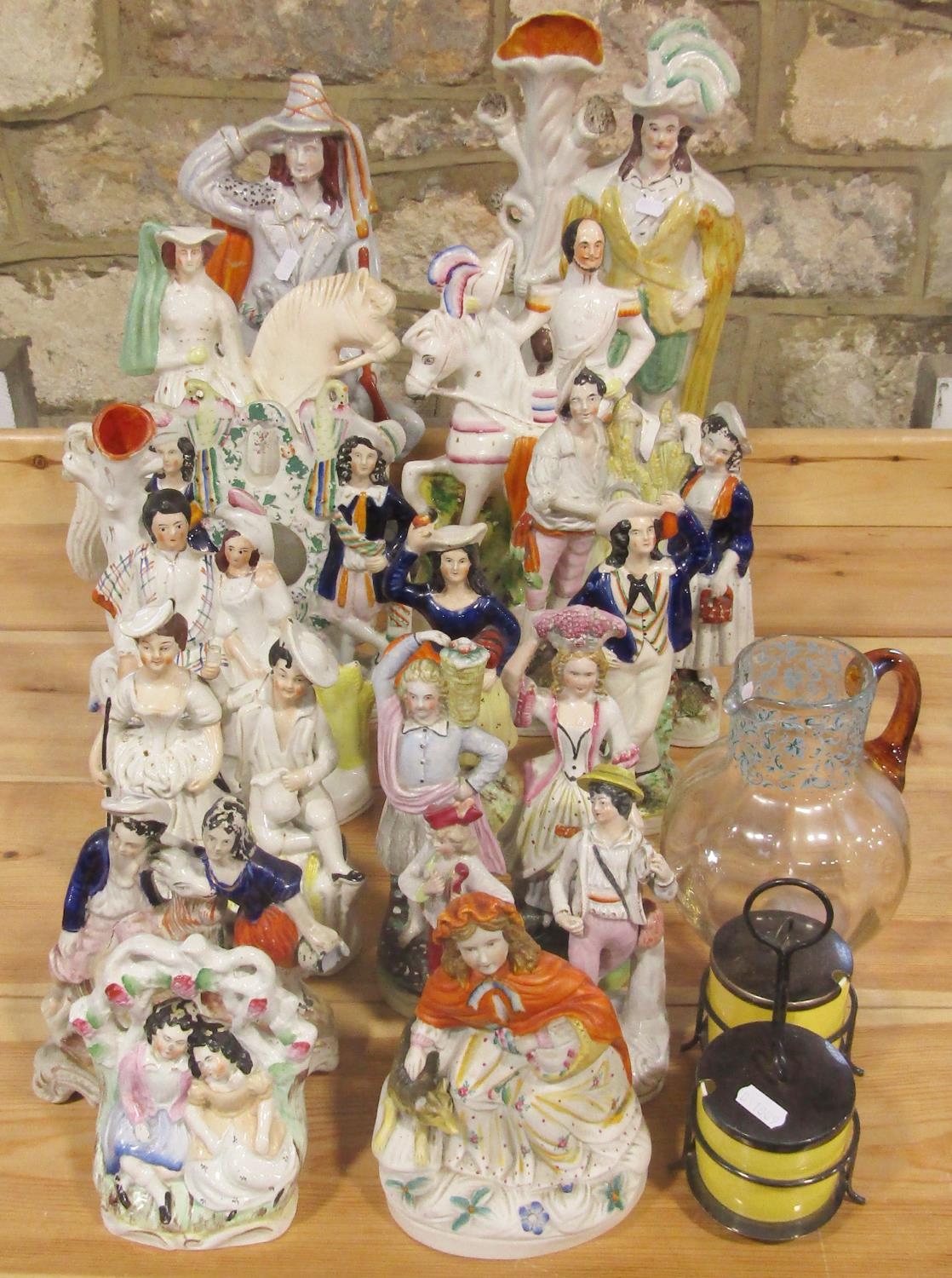A quantity of 19th century Staffordshire figure groups including equestrian subjects The Duke of - Image 2 of 2
