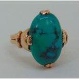 14ct cabochon turquoise dress ring, size M/N, 7.4g