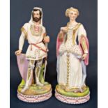 A pair of 19th century continental bisque figures of medieval style male and female characters, he