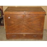 A good 19th century softwood mule chest, probably American with rising lid over single frieze drawer