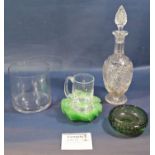 A collection of glass wares comprising cut glass trifle bowls, stemmed wine glasses, vases, leaf