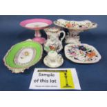 A collection of early 19th century dessert wares with painted and gilded decoration in the