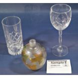 Set of six Royal Doulton cut glass hock glasses, further champagnes, a square cut decanter with