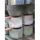 A set of five reclaimed garden planters of octagonal form, with repeating foliate detail, approx