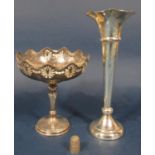 Mixed silver lot to include silver tazza/raised pedestal dish, further tapered vase (weighted),