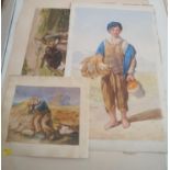 R Bolton (19th century school) - Study of a shepherd and his dog, watercolour and bodycolour on