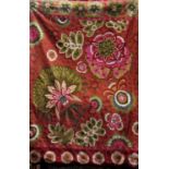 Kashmir hand stitched wool chain rug/hanging, with colourful floral decoration, 170 x 120cm