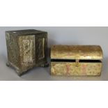 A 19th century white metal embossed Chinese jewellery box or collectors cabinet, with dragon and