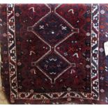 Good quality Persian Qashqai rug with three blue medallions and still lives of birds and flowers