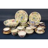 A collection of early 19th century and later decorative teawares including cups and saucers and