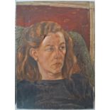 20th century British school - Shoulder length portrait of a young woman, oil on canvas, no signature