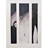 Mackenzie Thorpe (B.1956) - 'In The Rain', monogrammed, pastel, triptych, Halcyon Galleries label