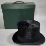 Top hat by Dunn & Co 'All Black Silk' size 7, in original fitted hat box