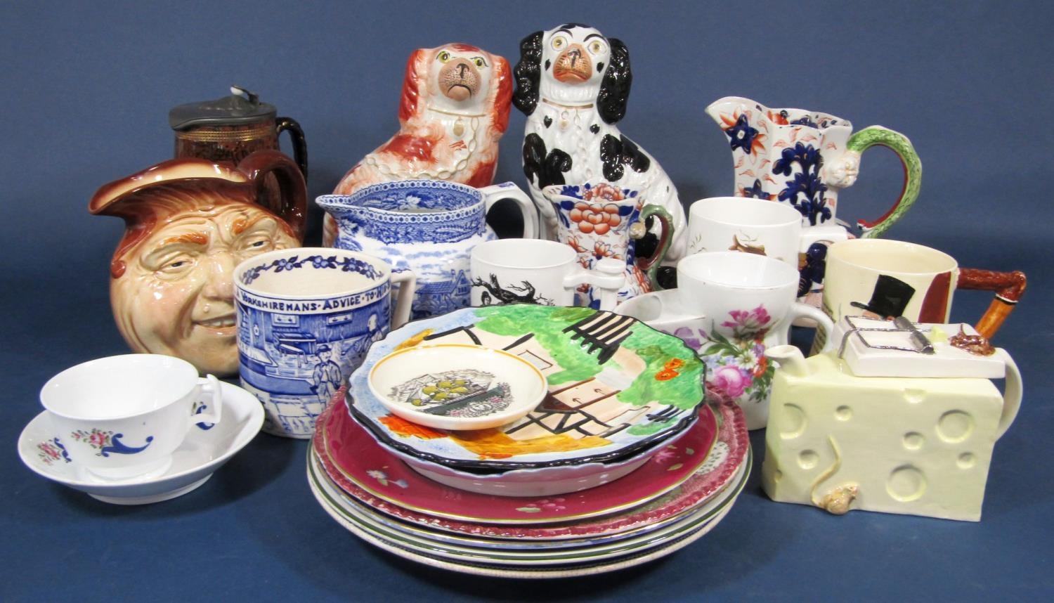 A collection of 19th century and later ceramics including a Masons Ironstone jug and a further