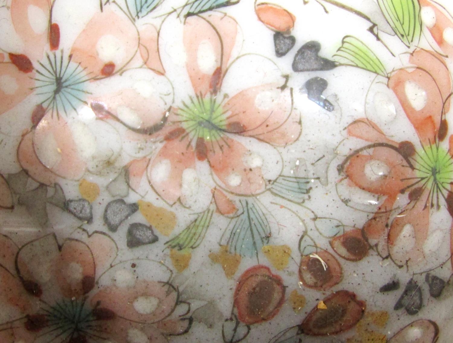 A set of six oriental eggshell porcelain bowls with polychrome floral decoration mounted onto a - Image 3 of 3