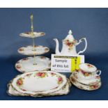 A collection of Royal Albert Old Country Roses pattern wares comprising a three tier cake stand, a
