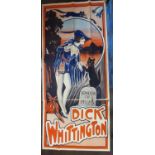 A large 1920/30s coloured poster for the pantomime Dick Whittington (in two sections) printed by