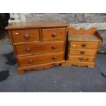 A small stripped solid pine bedroom chest of two long and two short drawers, together with a smaller