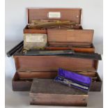 A quantity of draughstmen's wooden rulers, scribes made by Stanley and a collection of copper