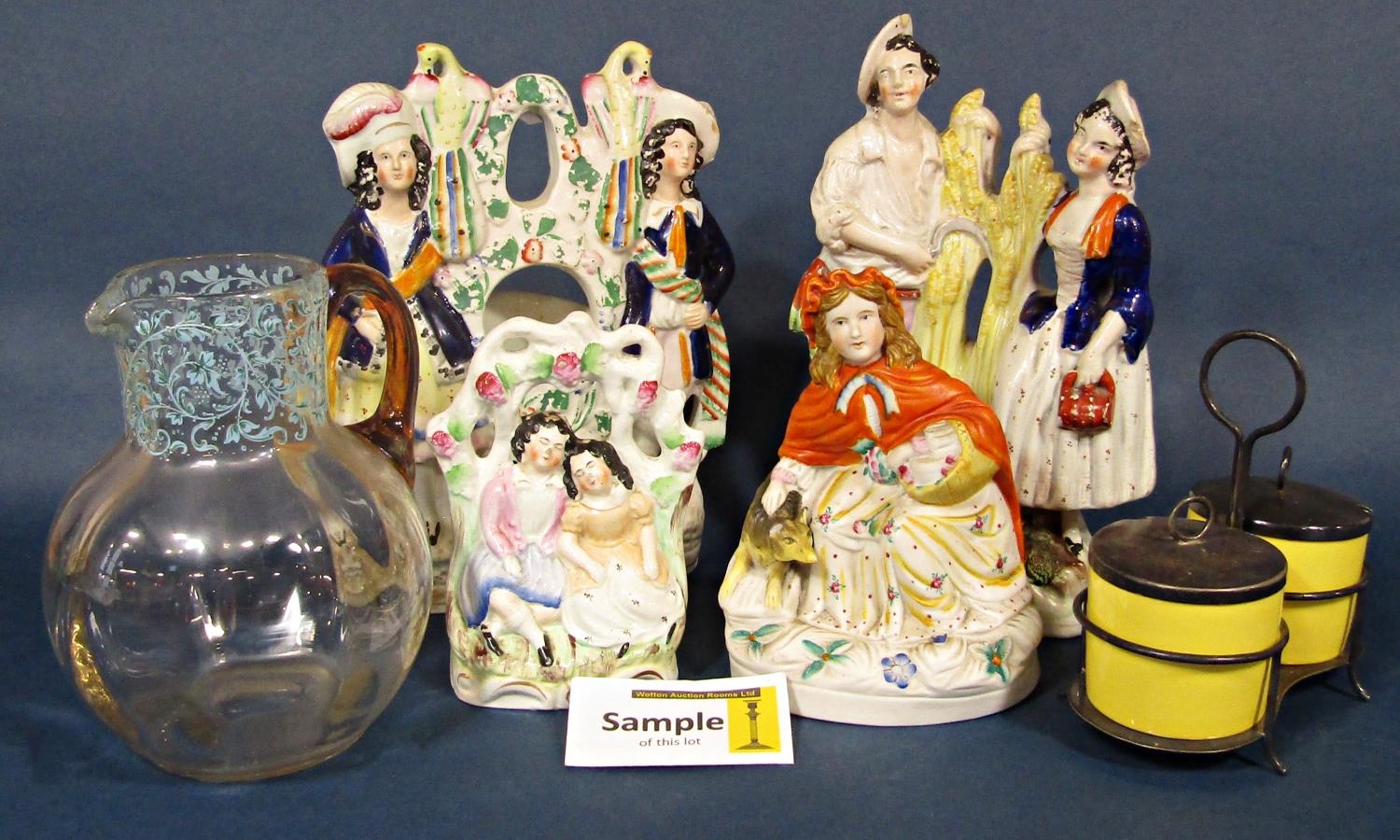 A quantity of 19th century Staffordshire figure groups including equestrian subjects The Duke of