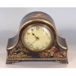 Asprey of London chinoiserie mantel clock of Napoleon hat form with gilt relief decoration,